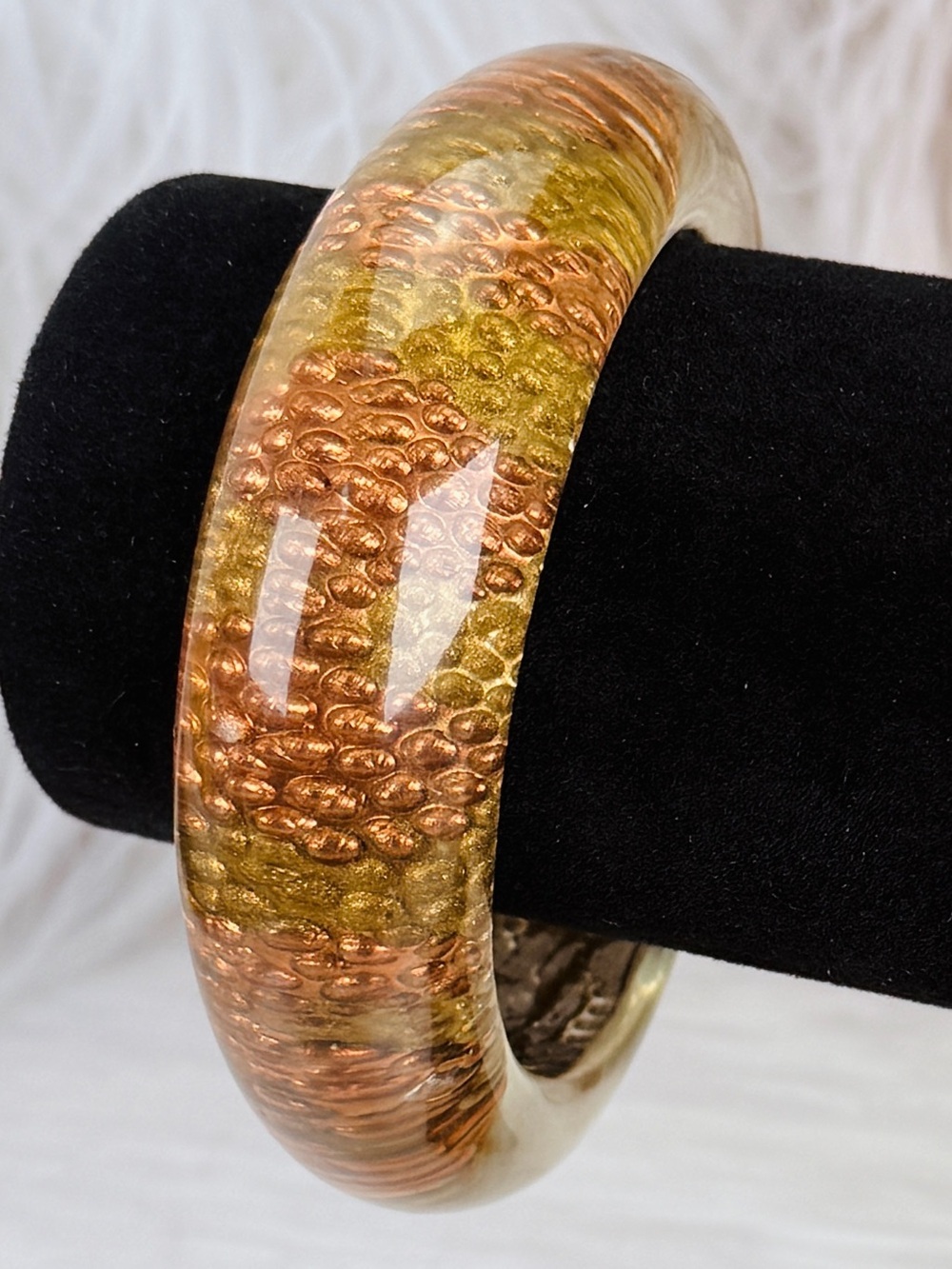 Vintage Gold and Orange Textured Bangle Bracelet